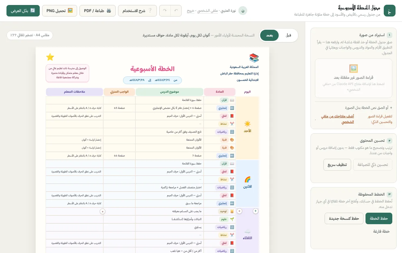 محوّل الخطة الأسبوعية، صورة 2 من 3